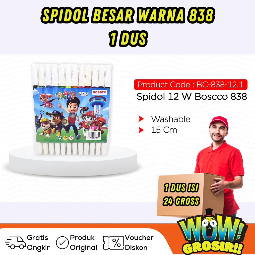 

GROSIR!!! (1 DUS isi 3456 PCS) Spidol BOSSCO 12 WARNA BESAR 838/ Spidol 12 warna BOSSCO 838/ BOSSCO pw 12 warna BESAR