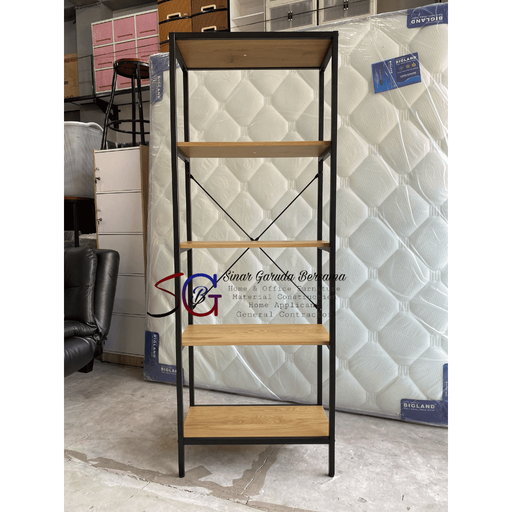 RAK PAJANGAN LEMARI PAJANGAN RAK BUKU LEMARI RAK SERBAGUNA KAKI BESI 4 SUSUN PANEL MDF MARTIN