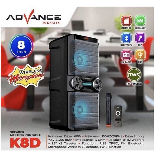 itstore Speaker Advance Speaker Meeting K8D 8 inch double woofer / Speaker Koper Blutot dan karaoke 