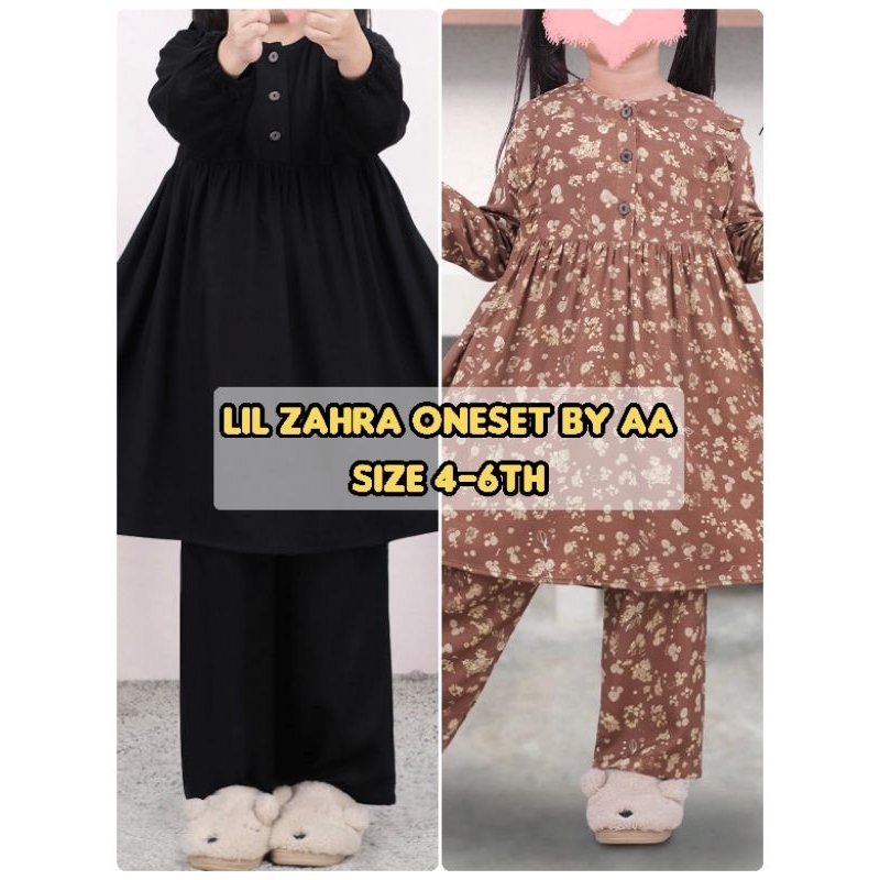 Little Zahra Oneset Atelier Angelina size 4-6th (Setelan Anak) : Embroidery Black, Milly Cinnamon