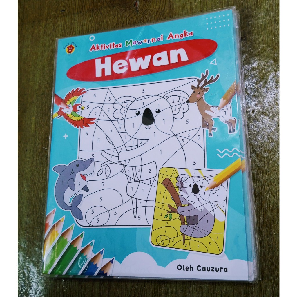 

Buku aktivitas mewarnai angka hewan