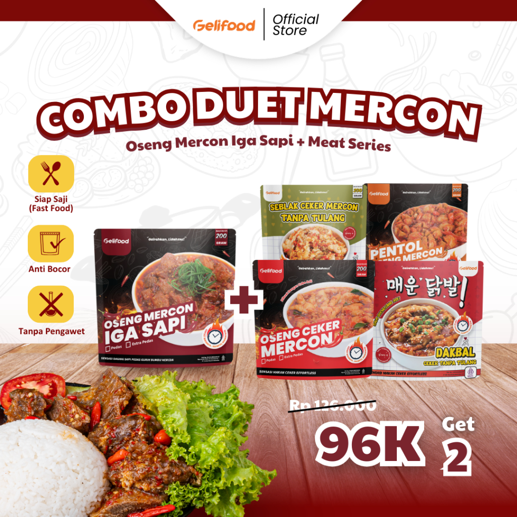 

Gelifood - Combo Duet Mercon Oseng Iga Sapi + Meat Series I Paket Hemat Pedas Nikmat 200gr / kemasan