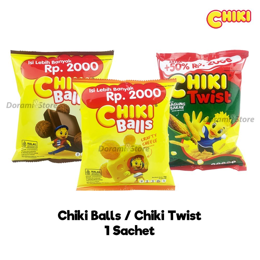 

Chiki Twist Jagung Bakar 22.5g / Chiki Balls Cheese 16g /Chiki Balls Choco 16g / Chiki Gurih Renyah 1pcs