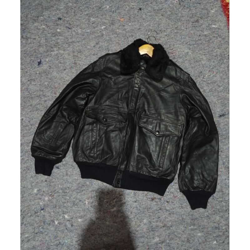 VINTAGE STYLE 60's LEATHER WEAR FLYTE LINE LEATHER SHERPA LINED BOMBER AVIATOR FLIGHT JACKET COWSKIN