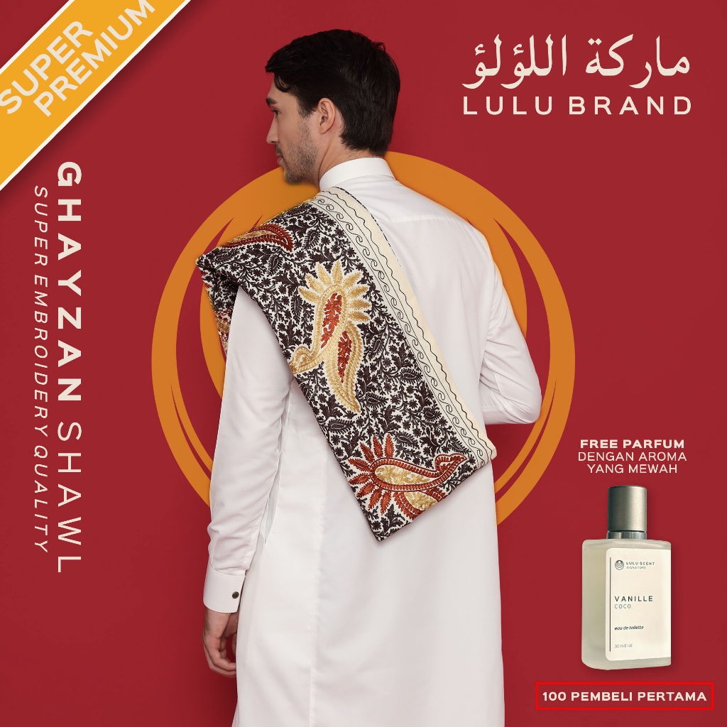 Rida Kashmiri Motif Sulam Full Bordir Sorban Super Premium Surban Pria Arab LULU BRAND 638EB Ghayzan