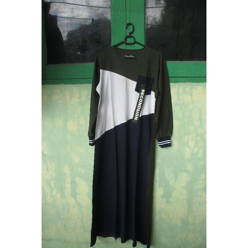 (COD)Sale preloved gamis dress panjang wanita second sign warna hijau army putih