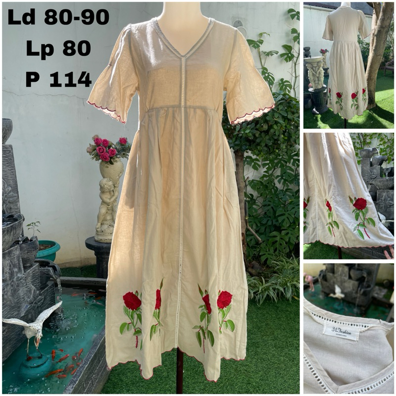 dress bunga mawar bordir