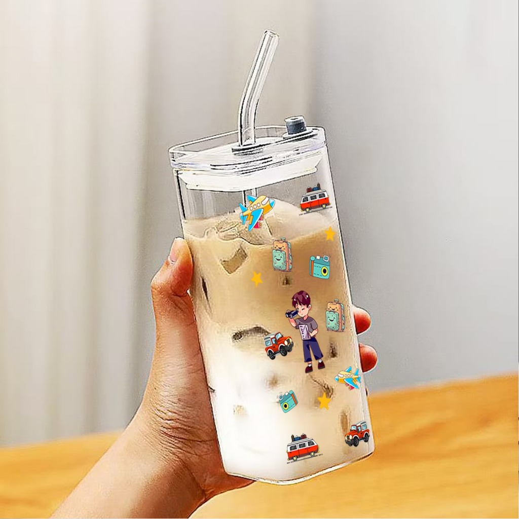 Gelas Tumbler Kaca Sedotan Mug Lucu Bening Gelas Estetik Tumbler Minum Kaca Mug/ Gelas Tumbler custo