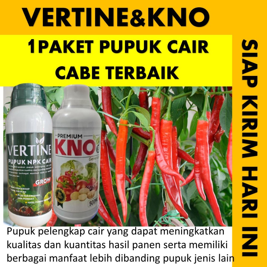 (1 PAKET 2 BOTOL) Pelebat Cabe Terbaik VERTINE GROW & KNO3 PREMIUM – Pupuk Pembesar Cabe Organik Ala
