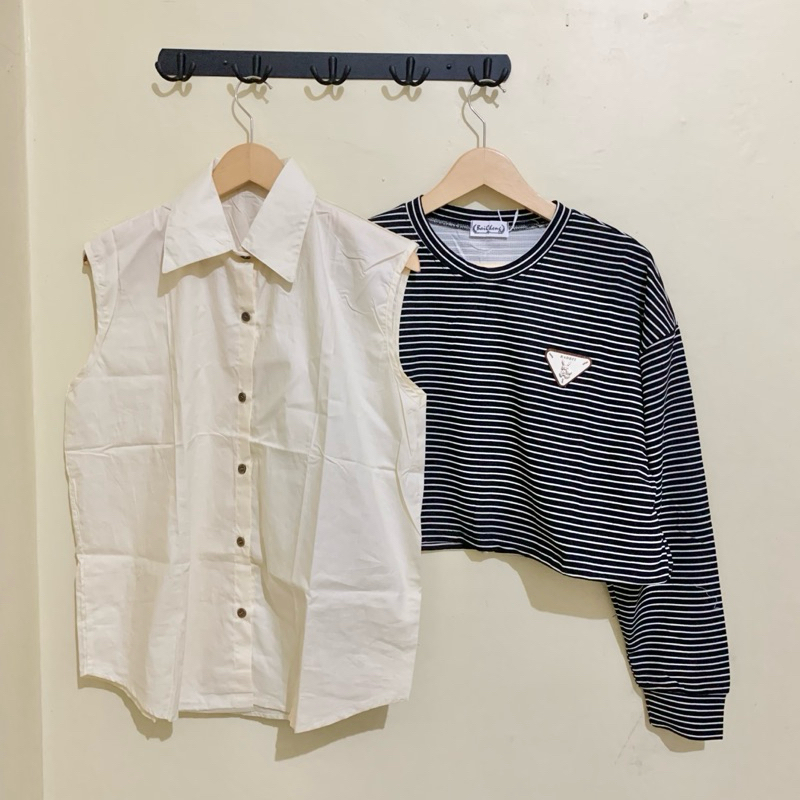 Atasan Vest 2in1 Bangkok Garis-garis by Vanessa VNS / Blouse VNS / Atasan salur kombinasi vest VNS /