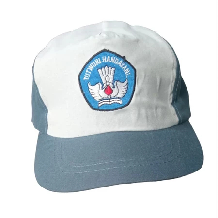 topi sma logo bordir / topi sekolah sma full abu abu / topi sma abu putih bordir biru