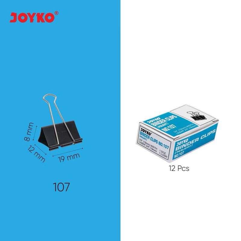 

BINDER CLIP JOYKO NO.107 | KLIP KERTAS HARGA PER BOX (12 PCS)