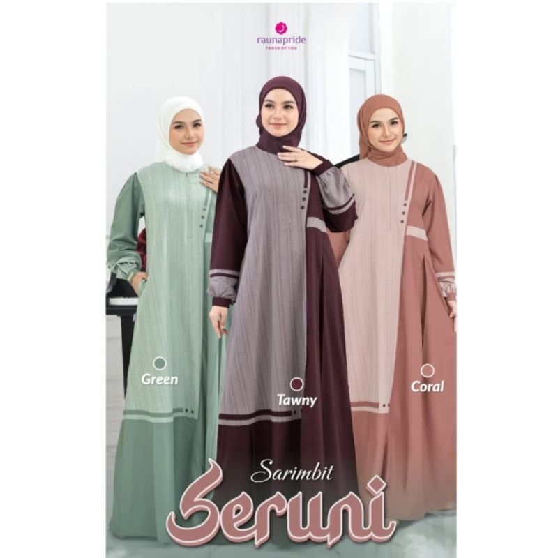GAMIS RAUNA SERUNI GREEN TAWNY CORAL | SARIMBIT SERUNI | GAMIS SERUNI REMAJA