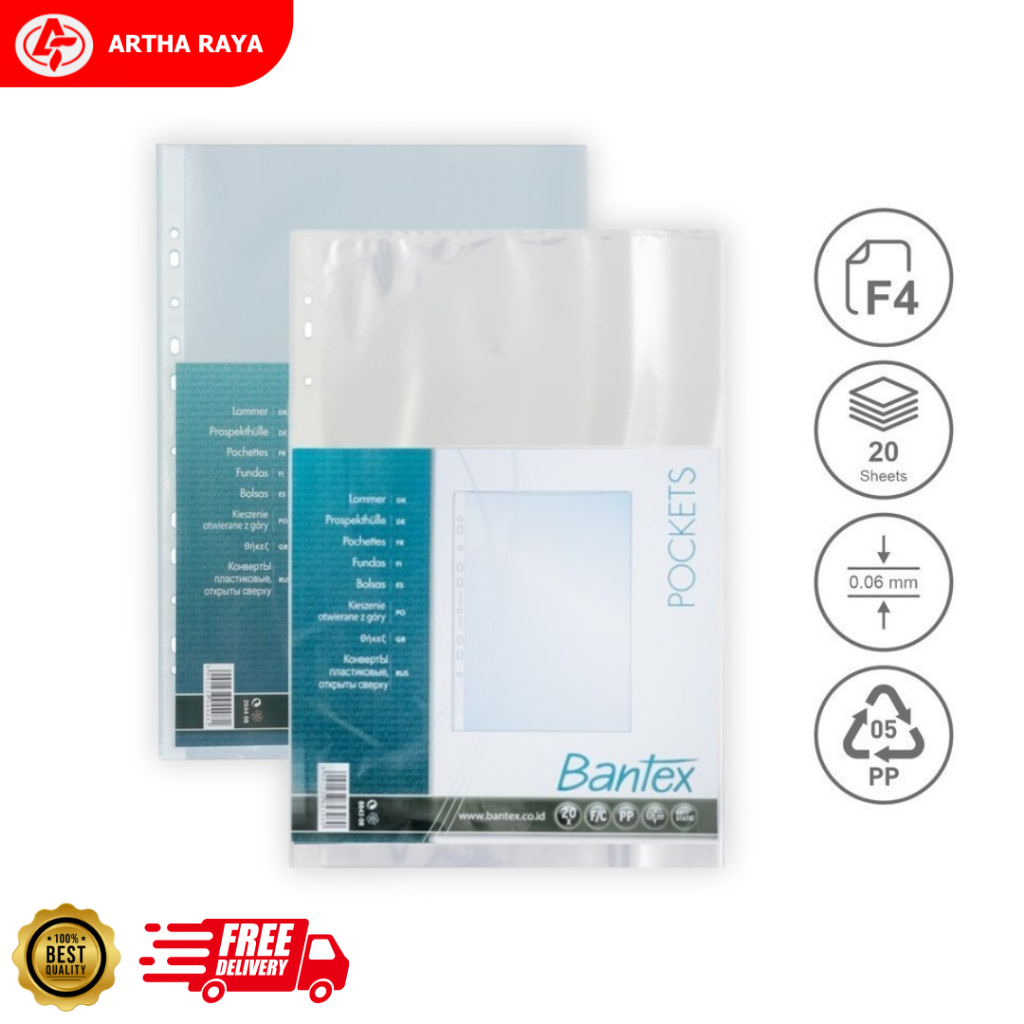 

Bantex PP Pocket File Sheet Protector A4 F4 Isi 20 Lembar