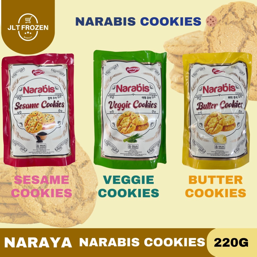 

Naraya Narabis Cookies Butter Cookies / Veggie Cookies / Sesame Cookies / Kukis / Biskuit / Kue / Wijen / Mentega / Sayur 220g