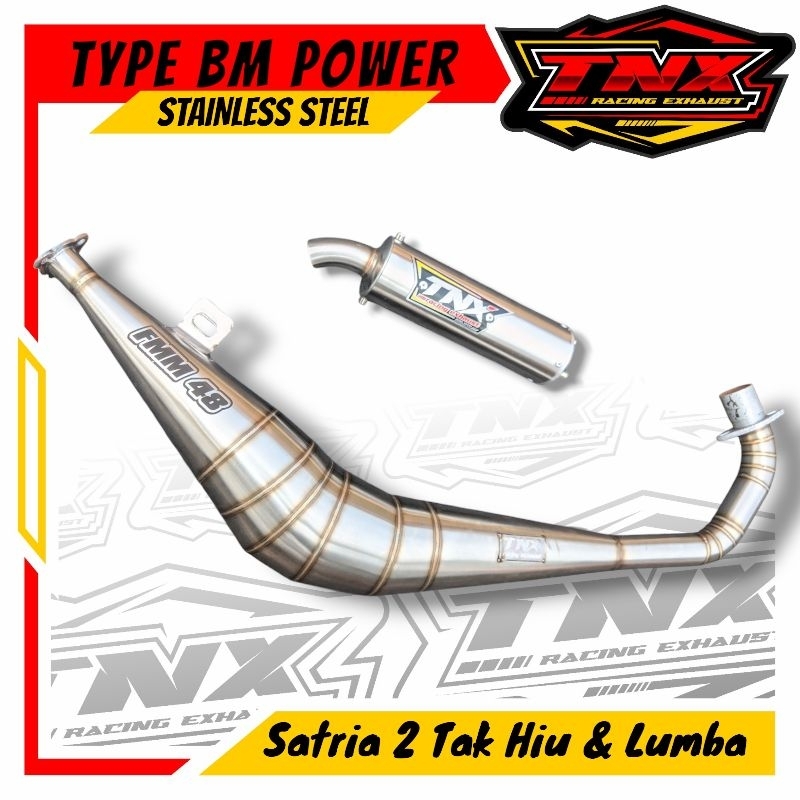 Knalpot Satria 2 Tak Model BM Power Stainless Suara Garing Original TNX Racing Exhaust