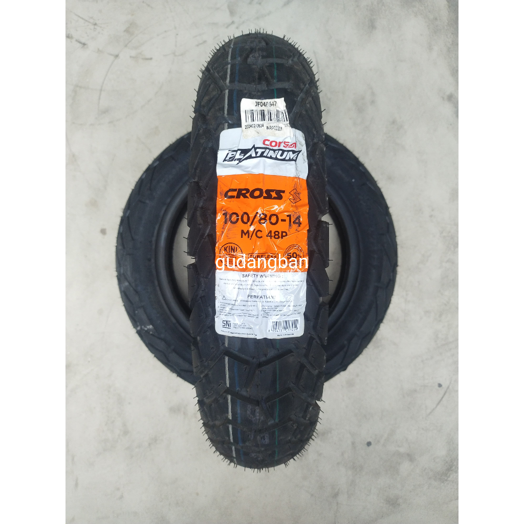 ( RING 14 ) CROSS S  100 / 80 - 14 CORSA PLATINUM Ban SEMI TRAIL motor Matic TUBELESS FREE PENTIL