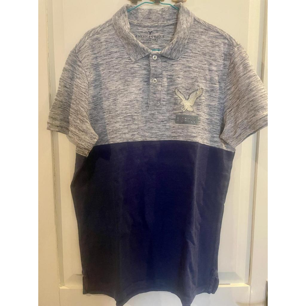 [USED] AMERICAN EAGLE Men Polo Shirt Short Sleeve Grey Navy Baju Kemeja Polo Pria Lengan PendekDua W