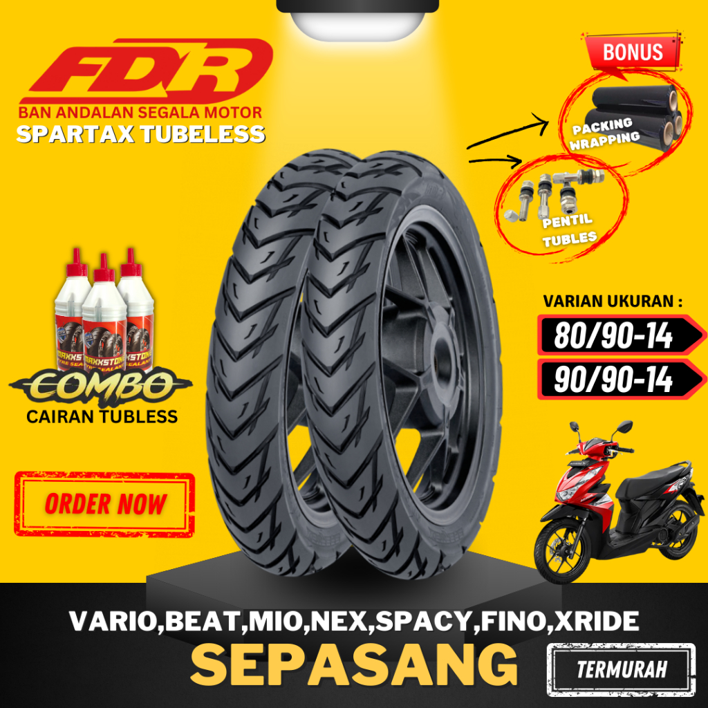 [PAKET SEPASANG] BAN FDR SPARTAX TUBELESS RING 14 ( 80/90-14 & 90/90-14 ) / BAN FDR TUBELESS RING 14