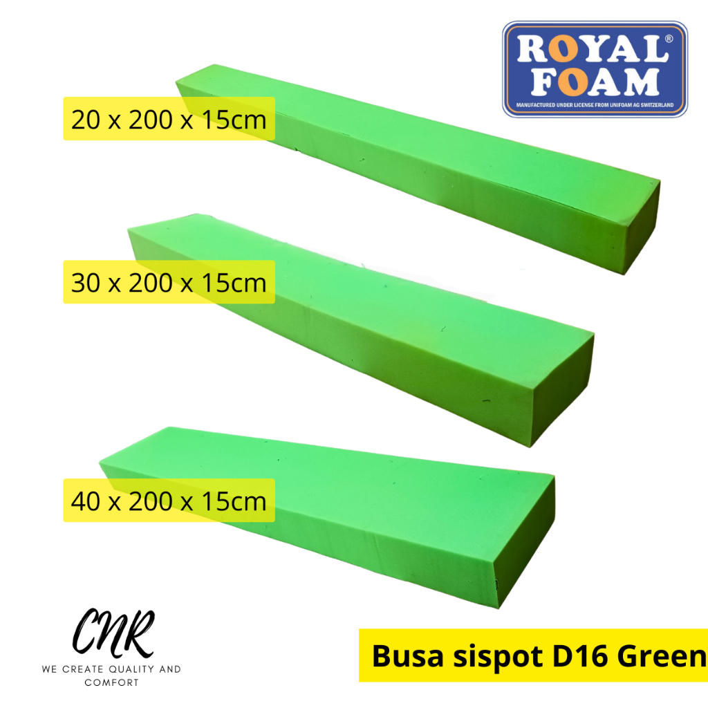 Busa Sispot Lembaran Merk Royal Foam Density 16 Green Dan Yellow Tebal 15 Cm, Lebar 20Cm,30Cm Dan