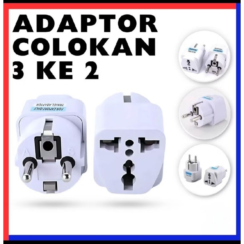 Over Steker Universal Colokan Kaki 3/Sambungan Steker Kaki 3 ke colokan listrik bulat kaki 2