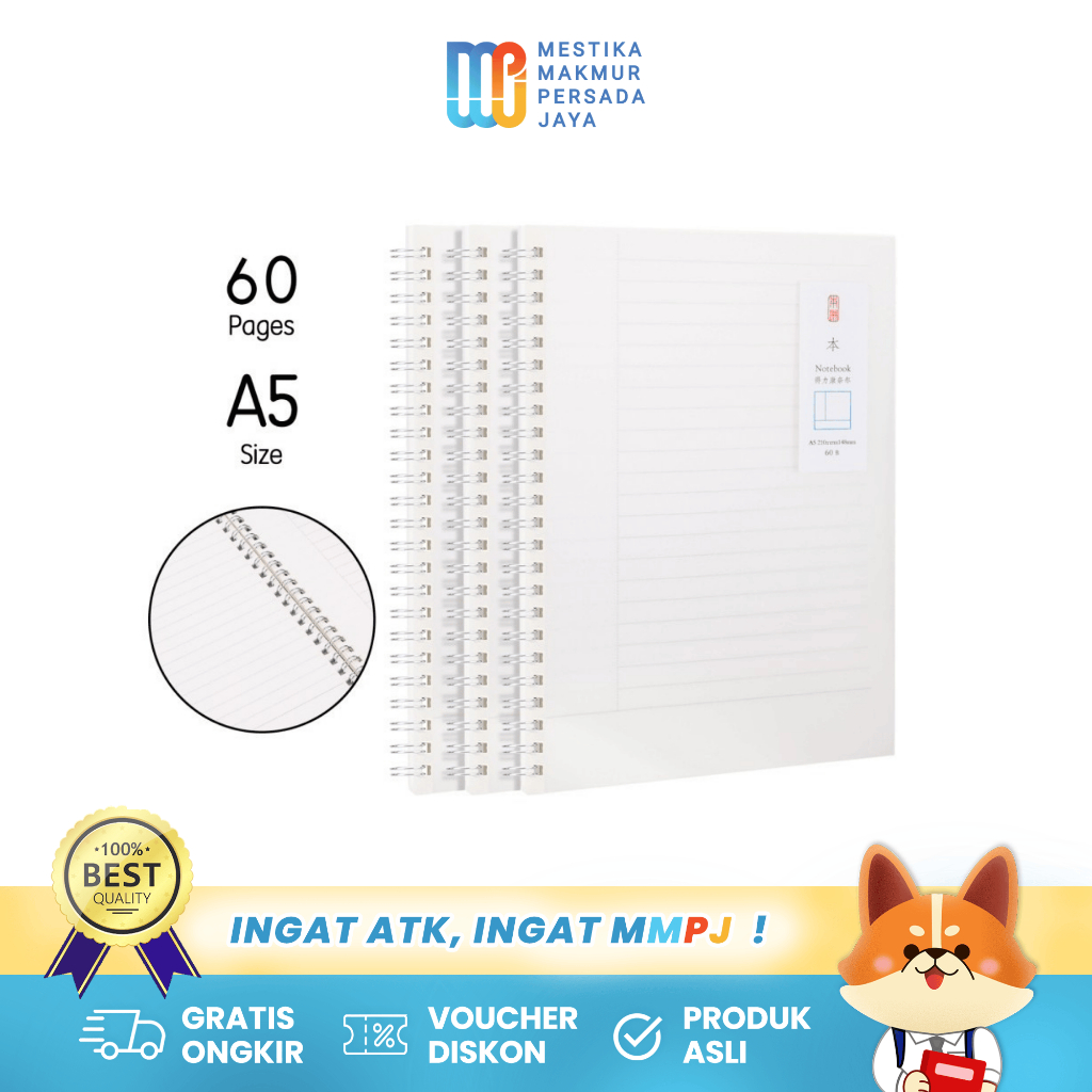 

Deli Spiral Notebook A5 60 Lembar – Buku Catatan Cover PP Transparan Waterproof LPA560