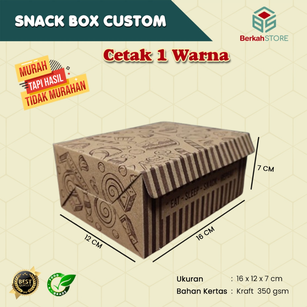 

SNACBOX 16X12X7 KOTAK NASI CUSTOM BAHAN KRAFT 1-2 WARNA PEKANBARU