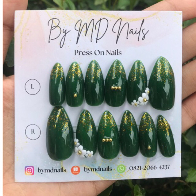 Kuku Palsu Wedding Warna Hijau Army | Kuku Palsu Murah | Kuku Palsu Pengantin