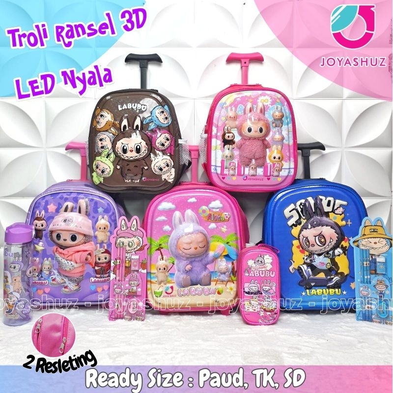 Tas Koper Anak Perempuan TK Labubu 3D Timbul - Tas Sekolah Anak TK SD - Koper Anak TK - Tas Ransel L