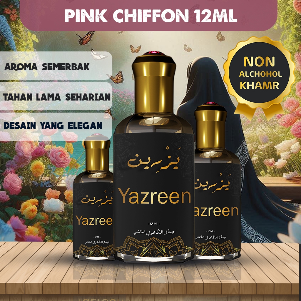 YAZREEN - Parfum Pink Chiffon Non Alkohol (Khamr) | Parfum Roll On | Parfum Islami | Parfum Sholat