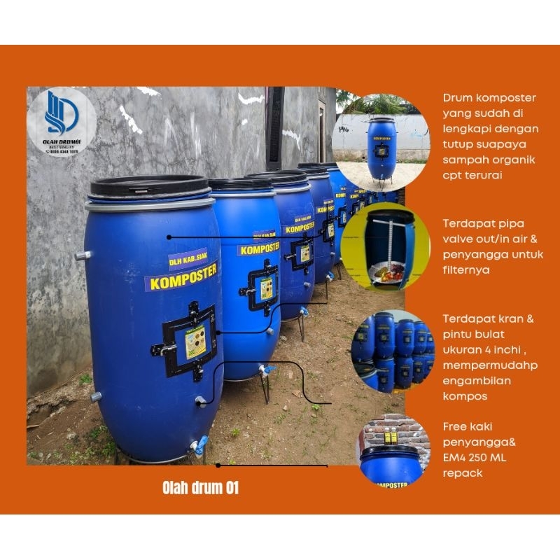 tong komposter/tong sampah/Drum komposter plastik HDPE/sampah organik/bak sampah/pupuk poc 30,50,60,