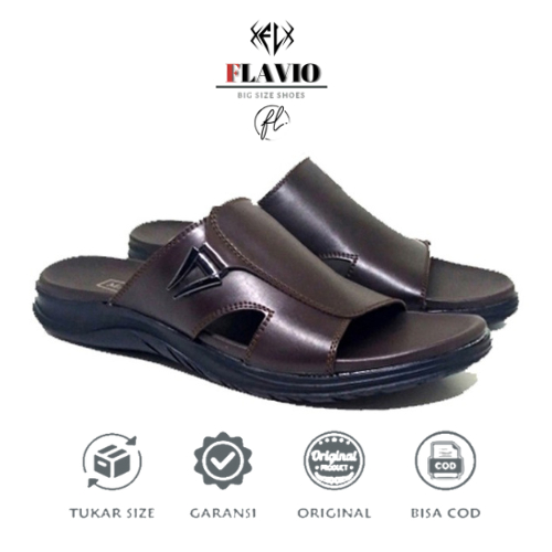 Sandal Pria Kulit Asli 100% ORIGINAL A.04 | Ukuran Besar & Kecil 39-48 | Sendal Selop Bapak Slide Fu