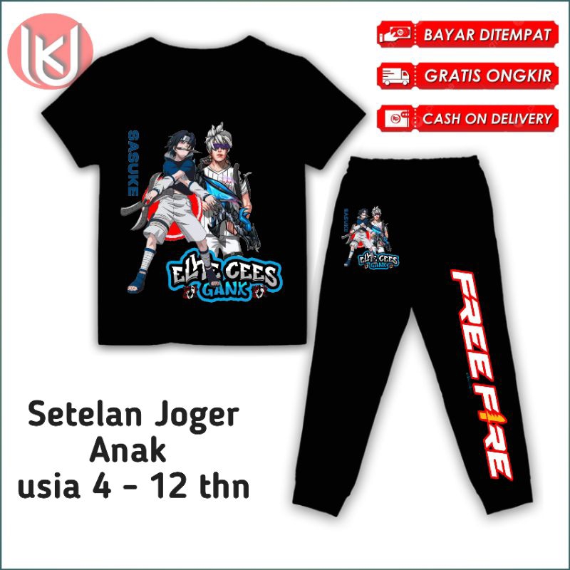Bisa COD setelan anak kaos joger Naruto sasuke vs Free Fire elite chees Gank baju anak naruto grayis