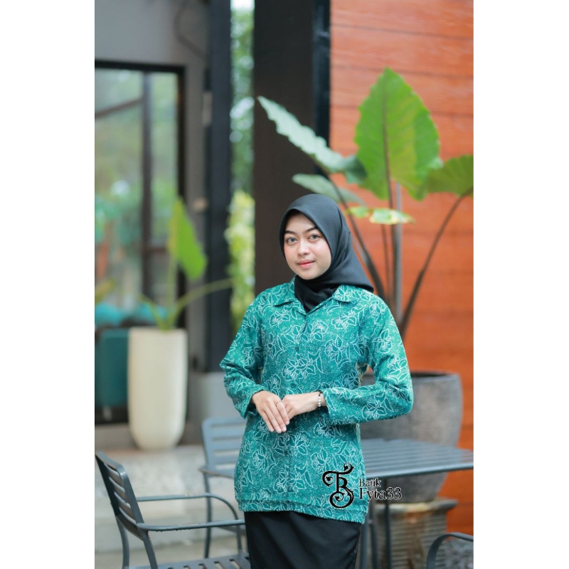 Baju Seragam Batik PKK Nasional Terbaru Hijau Tosca Lapis Furing Seragam Batik PKK