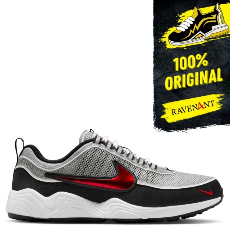 NIKE Air Zoom Spiridon OG Metallic Silver Sport Red ORIGINAL - Sepatu Sneakers Pria/Wanita