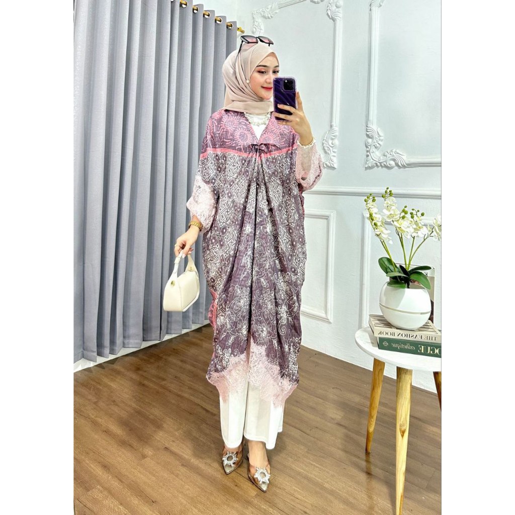 Kaftan Viscose Cap Kaftan Batik Wanita Baju Muslim Cewek Kaftan Batik Cap Bahan Kaftan Kombinasi Bru