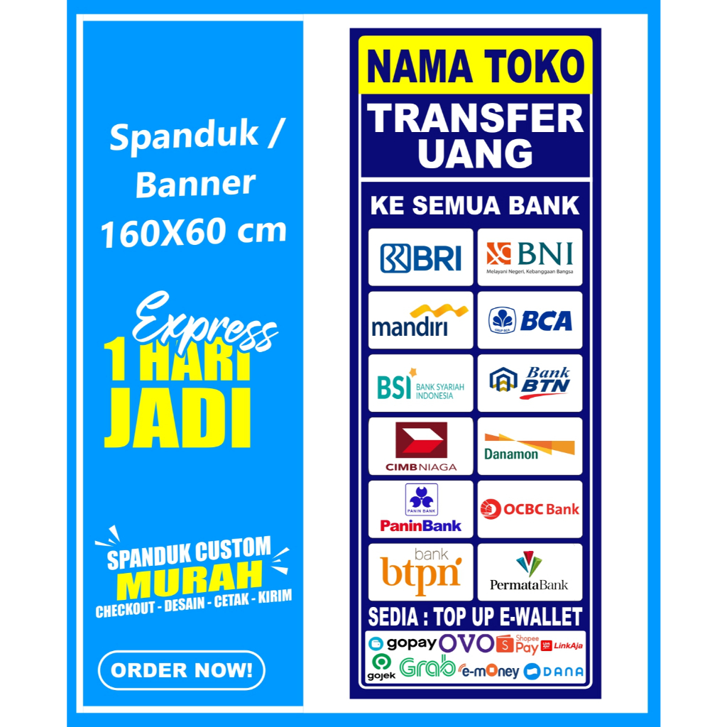Banner TRANSFER UANG, Spanduk TRANSFER UANG DAN TARIK TUNAI, ukuran 60x160 cm, COD / Banner TRANSFER
