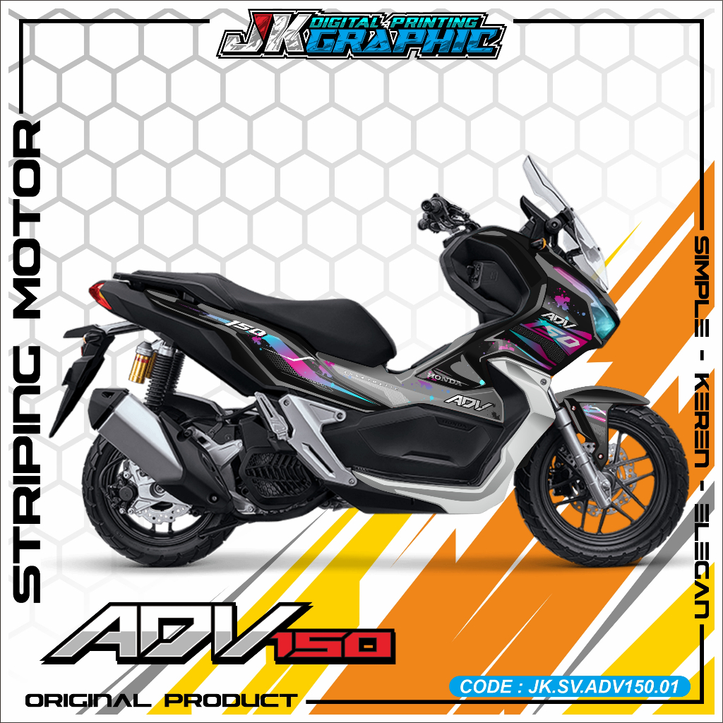 JK-01 Striping Motor HONDA ADV 150 - Striping Modifikasi Motif TWO COLOR sticker UV Transparant HOND