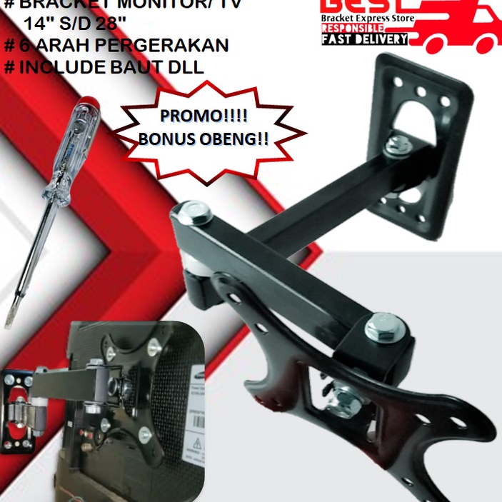 Premium GARANSI COCOK Bracket Monitor PC 14 sd 28 inch 14 17 19 22 24 27 28 inch swiflelengan Fleksi