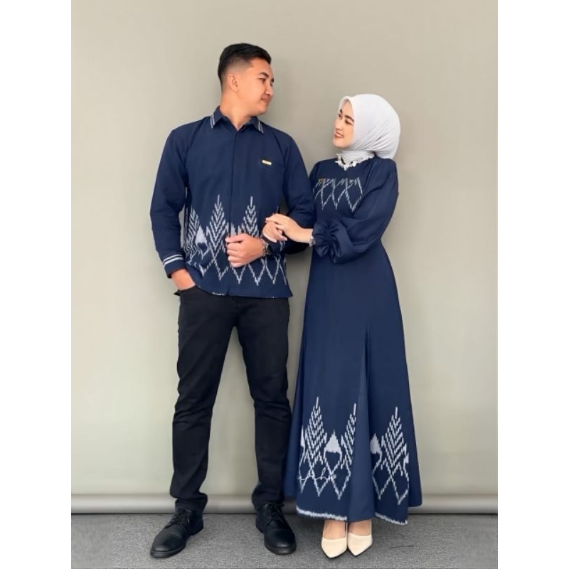 SET COUPLE TENUN - BAJU TENUN COUPLE DRESS KINANTI NAVI BAJU COUPLE KONDANGAN SERAGAM BATIK KELUARGA