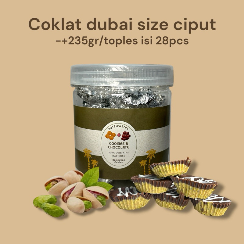 

putripastry Coklat Dubai Kunafa Pistachio Toples Size Ciput isi 28pcs