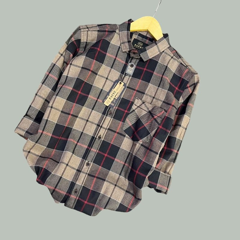 Kemeja Flannel premium krem  / kemeja cream / kemeja hitam hijau / kemeja hitam pria / kemeja motif 