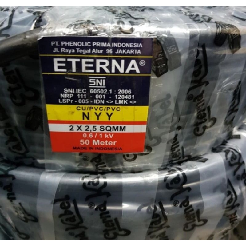 Kabel Listrik Eterna Hitam NYY 2X2.5 Kawat Tembaga Panjang 50 meter