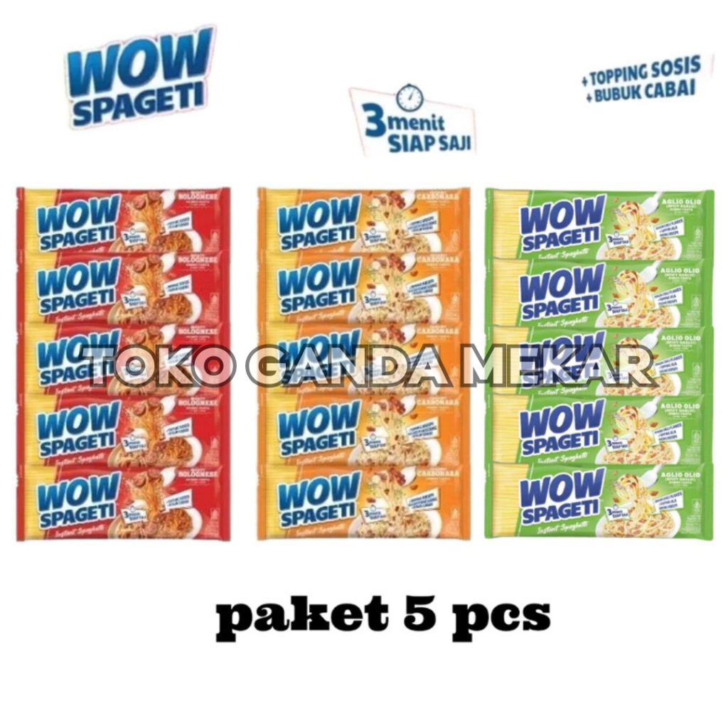 

Wow Spageti paket 5pcs Carbonara 88g Bolognese 84g Aglio 84g