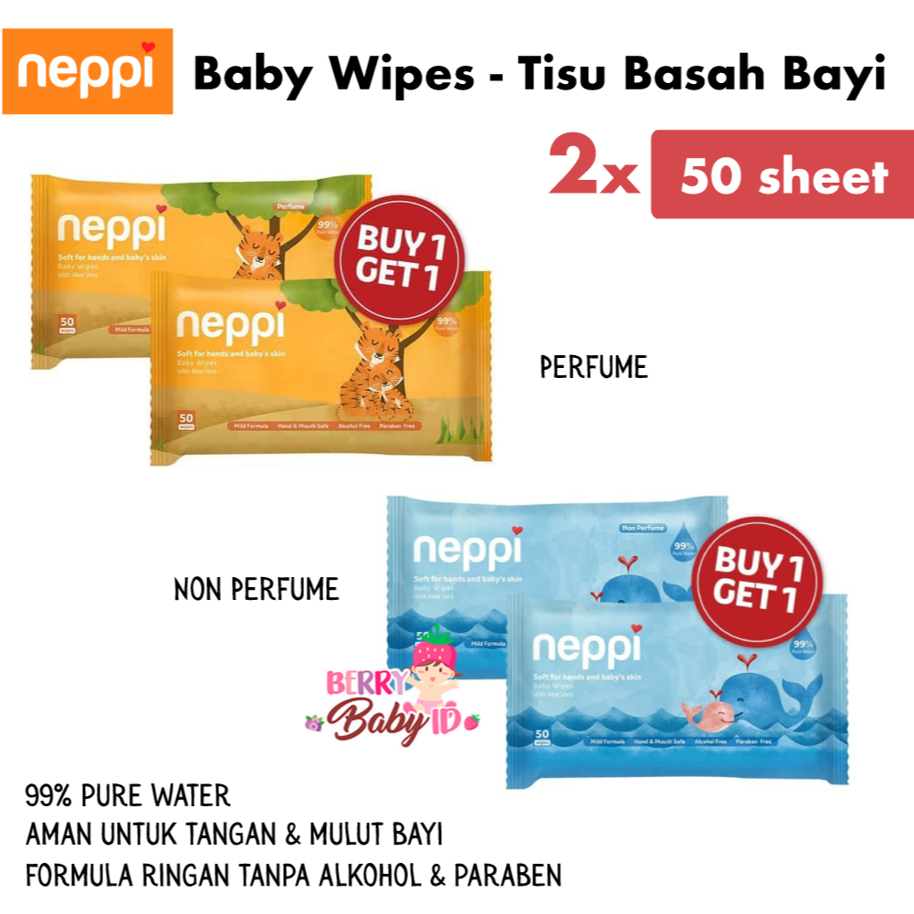 Berry Baby - Neppi Beli 1 Gratis 1 Baby Wipes 50 Sheet Tisu Basah Neppi Non Alkohol
