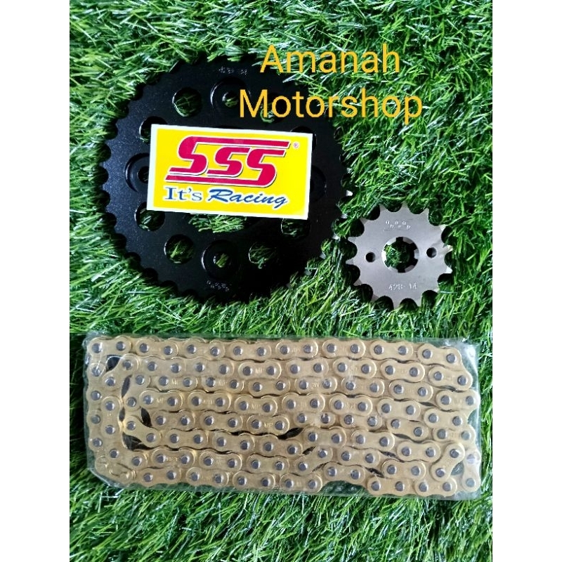gear gir set sss hitam/black 428 kph rantai gold Supra x 125/kharisma/Supra fit new/Revo new/Revo fi