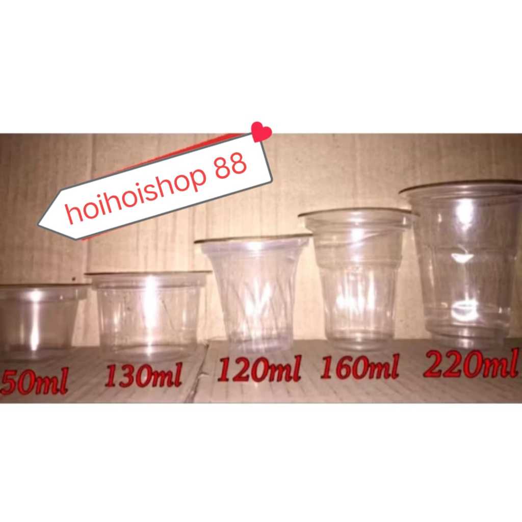 Isi 50pcs gelas 220ml 160ml 120ml plastik cup bening es ice crim krim ukuran aqua