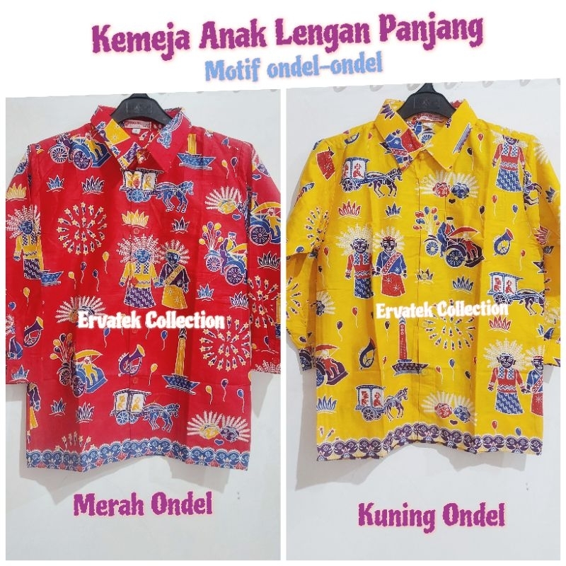 Kemeja Anak-Anak Tangan Panjang KP06 Motif Ondel-Ondel Betawi Jakarta / Seragam Sekolah SD Batik Ana