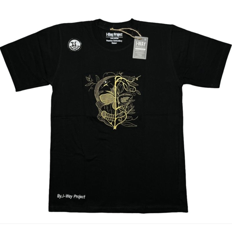 Kaos Pria Lengan Pendek katun 24s combed Lembut Motil bordir timbul Unisex T shirt