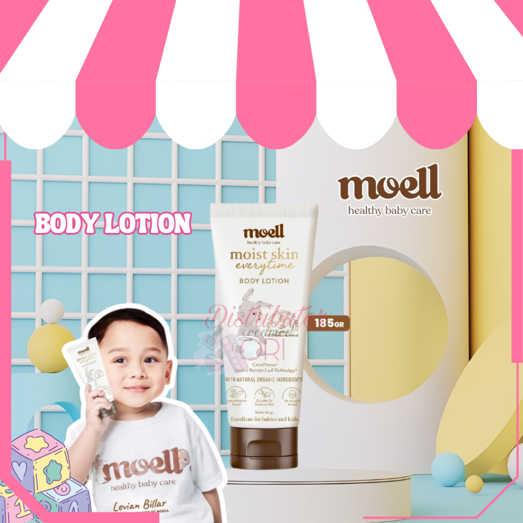 Moell Body Lotion Bayi 185ml - Body Lotion Baby With Organic Avocado Oil & 10x Hyaluronic Acid - Pel